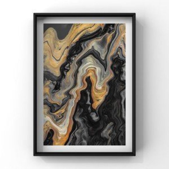 Black Gold Contemporary Luxury Abstract Art Print - Picture 4 of 4
